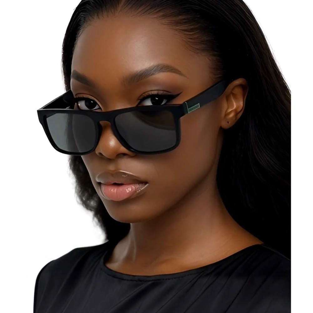 Oversized Outdoor‎ Polarized Sunglasses Black Frame Grey Lens Square Style Women